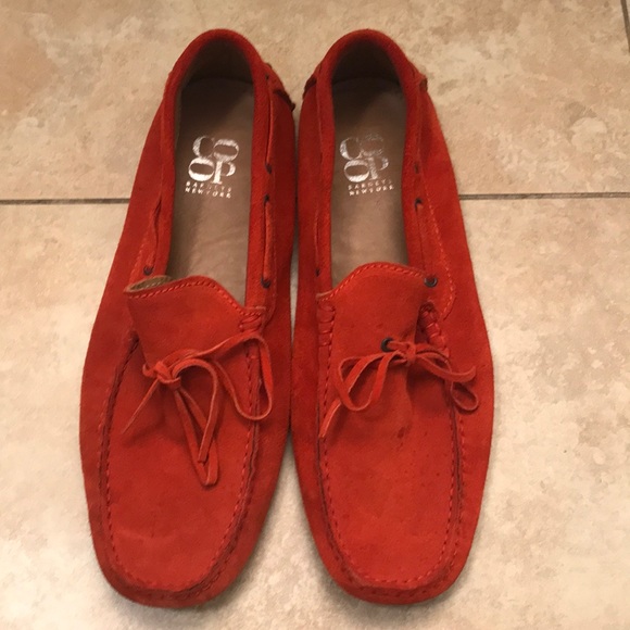red suede driving shoes